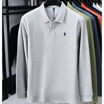100% pure cotton luxury men's long-sleeve polo shirt designer brand Paul pony embroidery soft comfort spring autumn casual T-shirt