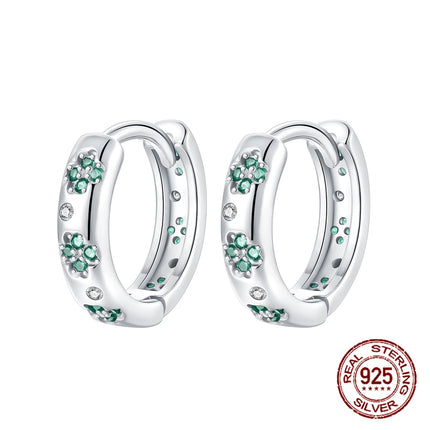 New in 925 Sterling Silver Lucky Clover Earrings for Women Girl Green Leaf Ear Studs Fine Jewelry Fashion Luxury Anniversary