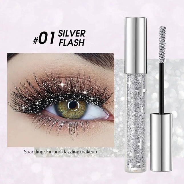 Diamond Mascara Shiny Galaxy Sequins Glitter Lash Mascara Eyelashes Waterproof Fast Dry Curling Thick Mascara Shimmer Makeup