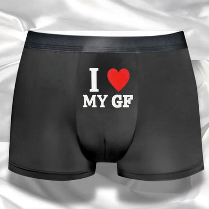 Men's "I ❤️ MY GF" Cute Couple Romantic Love Print Boxer Briefs 1 Piece Soft Breathable Affection Expression Casual Underwear