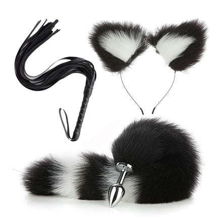 Anal Plug Tail Fox Set For Women Anal Sex Toys Butt Plug Tail Sexy Plush Ear With Nipple Clamps Bullet Vibrator For Couples Toys