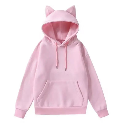 Unisex Long Sleeve Fleece Lined Cat Ear Hoodie Streetwear Hip Hop Autumn Cute Hat Sweatshirt Thick Winter Polyester Fiber