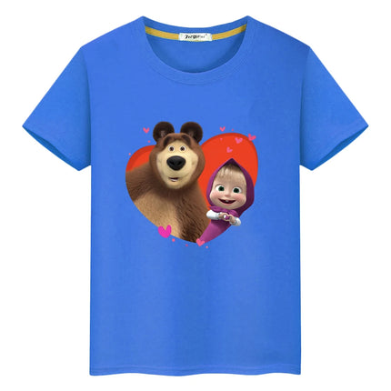Anime Bear Print T-shirt for Kids Boy 10 Years Cute T-shirt Kawaii Tops Y2K One Piece 100% Cotton Cartoons Short Girls' Clothes