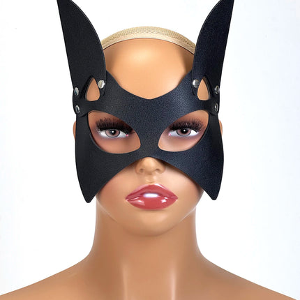 Gothic Punk Cat Mask, Half Face Harness Costume, Fetish Masquerade Cosplay Mask for Women Halloween Carnival Party Date Night