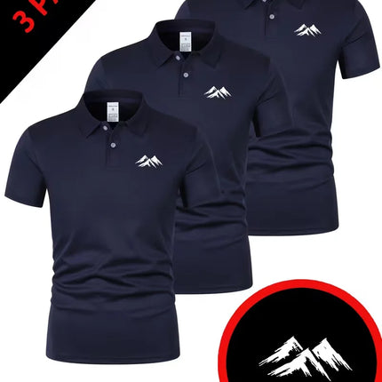3 pieces of 2026 summer men's solid color polo shirts, men's short-sleeved button-down T-shirts, lightweight lapel streetwear,