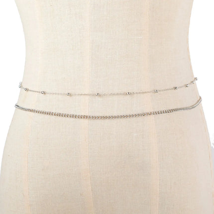 Gold Plated Waterproof Waist Chains for Women Stainless Steel Layered Cuban Pearl Satellite Beads Belly Belt Body Jewelry
