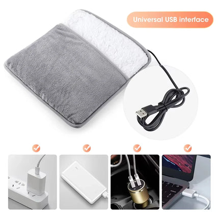 Foot Warmer USB Electric Heating Pad Soft Plush Warm Foot Cover Thermal Heater for Home Bedroom