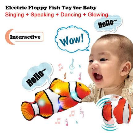 Electric Floppy Talking Fish for Baby Play Rechargeable Mimicking Toy Music Repeat Speaking LED Light Interactive Baby Toy Gift