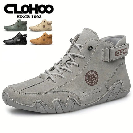 CLOHOO Hand-Sewn Octopus Design Men's Short Boots High-Top Leather Riding Boots Stylish Men's Footwear
