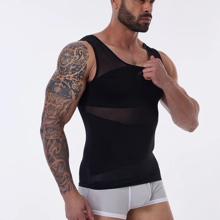 Compression Shirt for Men Slimming Undershirt Body Shaper Tank Top Gynecomastia Sleeveless Shapewear Vest Mesh Cross Suit 3XL