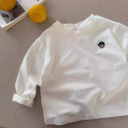 Children's Long Sleeved T-Shirt, Pure Cotton Breathable Base Shirt, Spring Boys and Girls Cartoon Teddy Bear Striped Base Shirt