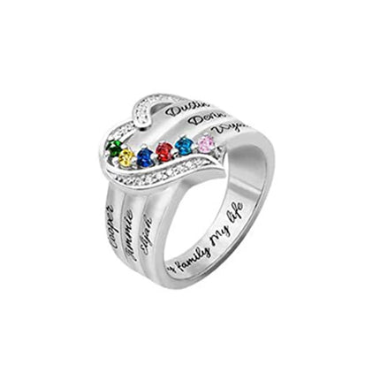 Personalized 1-8 Birthstone Rings Family Mothers Cubic Zirconia Ring Custom Engraved Name Rings Jewelry for Women Grandma Couple