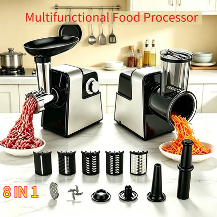 S6B 8 IN 1 Commercial Food Processor Meat Grinder Sausage Stuffer Meatball Maker Vegetable Slicer Shredder and Chop for Kitchen