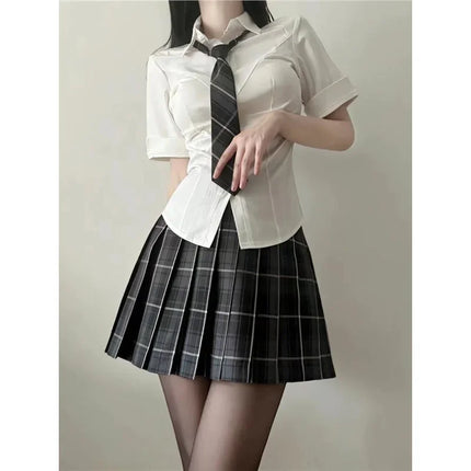Summer Pure White Shirt JK Uniform Waist-Fitted Slims Smooths Your Silhouette Women's Japanese Preppy Styles Short Sleeves White