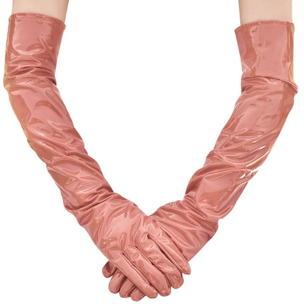 Women 53CM Bright Patent Leather Cosplay Gothic Style Sexy Tight Nightclub Long Gloves Stage Performance Fashion Personality
