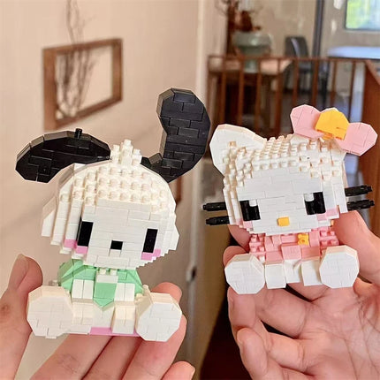Sanrio Anime Hello Kitty My Melody Cute Building Blocks Doll Toy Pochacco Cinnamoroll Pompompurin Kuromi Girls Brithday Gift