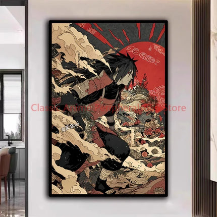 Naruto Poster Kakashi Sasuke Itachi Uchiha Akatsuki Anime Character Ukiyo-e Oil Painting Modern Home Decoration Aesthetic Gift
