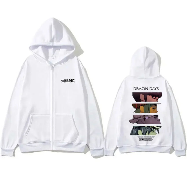 Gorillaz Graphic Zipper Hoodie Women Men Autumn Winter Hip Hop Fashion Streetwear Oversized Zip Up Jacket Coat Fleece Sweatshirt