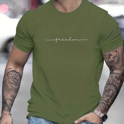 Men's Summer Loose Size 100% Cotton Freedom Graphi Print Casual Slim Fit Round Neck Short Sleeve T-shirt Top