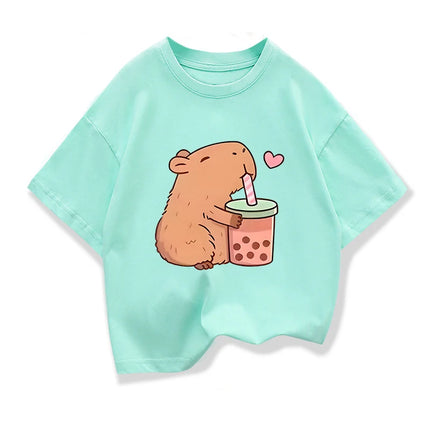 Capybara Kids Clothing Tees Summer Printed Cartoon Fashion Short Sleeve Girls T-shirt Popular Design Children's T Shirts O-neck