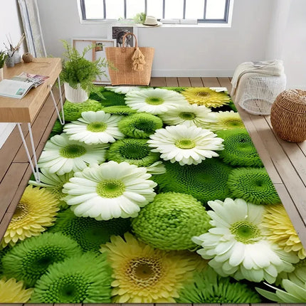 1pc Fresh Floral Daisy Flowers Print Area Rug Floor Carpet for Bedroom, Living Room, Kitchen Garden, Balcony, Sunroom Decor