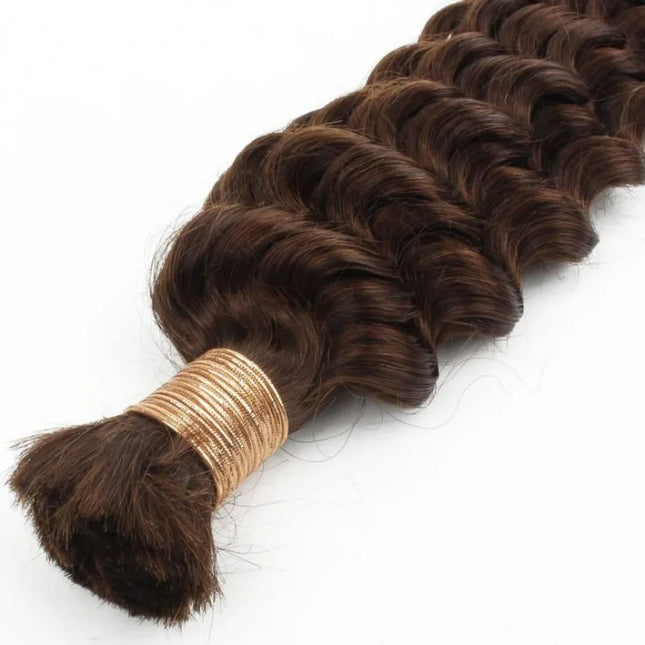 2 Bundles Human Hair Bulk For Braiding Colored Chocolate Brown Human Hair Extensions 110g Per Pack Curly Boho Hair For Braids