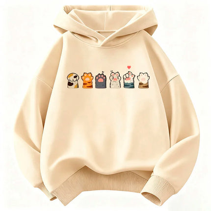 Paw Cat Children's Hoodie Sweatshirt Cute Harajuku Hoody for Boys Girls Autumn Winter Casual Hoodies