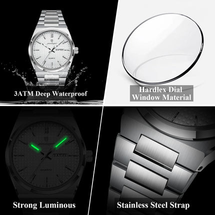 POEDAGAR Original Men's Watch Date Week Waterproof Luminous Stainless Steel Watches For Men Business Men's Quartz Wristwatch Reloj