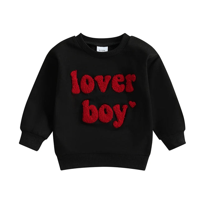 Toddler Boys Sweatshirts Long Sleeve Crew Neck Letter Embroidery Pullovers Baby Spring Tops