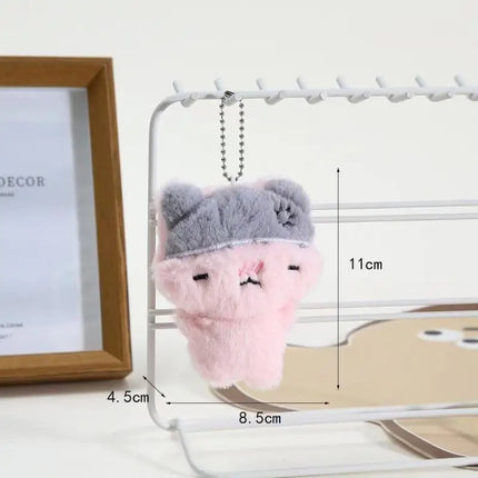 Cute Cartoon Plush Kitty Keychain Kawaii Black & Pink Cat Doll Backpack Decoration Pendant Bag Charm Accessory Gift