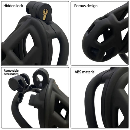Black or Pink Male Penis Cage Chastity Cage Lock Device w/4 Rings Virginity Device 5 Sizes