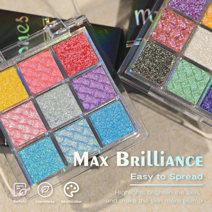 JUR MORNIER 9 Color Multichrome Eyeshadow Palette Shimmer Chameleon Eye Shadow Waterproof Vegan Cruelty Free Eye Makeup