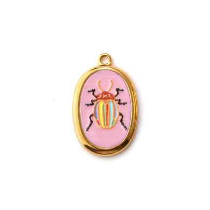 2 Pcs 304 Stainless Steel Insect Charms 18K Gold Plated Oval Printed Ladybug Beetle Pendants For DIY Necklace 28mm X 17.5mm