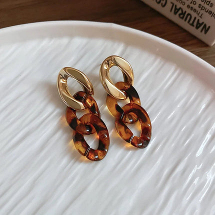 3 Pcs Coffee Leopard Printed Interlocking Dangle Earrings Collarbone Necklaces Bracelets Vintage Premium Elegant Accessory Sets
