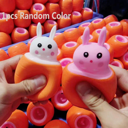Squishy Carrot Rabbit Squeeze Telescopic Toys Kids Children's Radish Rabbit Cup Pinch Music Toy Creative Stress Relief Gift