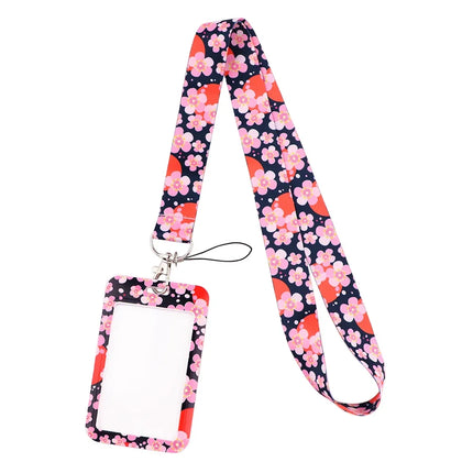 New Sakura Cherry Blossoms Flower lanyard card ID Badge Holder Keychain Pass Gym Mobile Kids Key Holder Key Rings Gift
