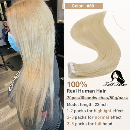 Full Shine Tape in Hair Extensions Remy Human Hair Balayage Highlights Natural Hair For Salon