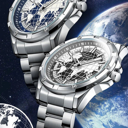 TIMEARTX mens watch Stylish Map Dial Analog Display Auto Date & Luminous Function Men's Gift Watches man (Non-Mechanical)