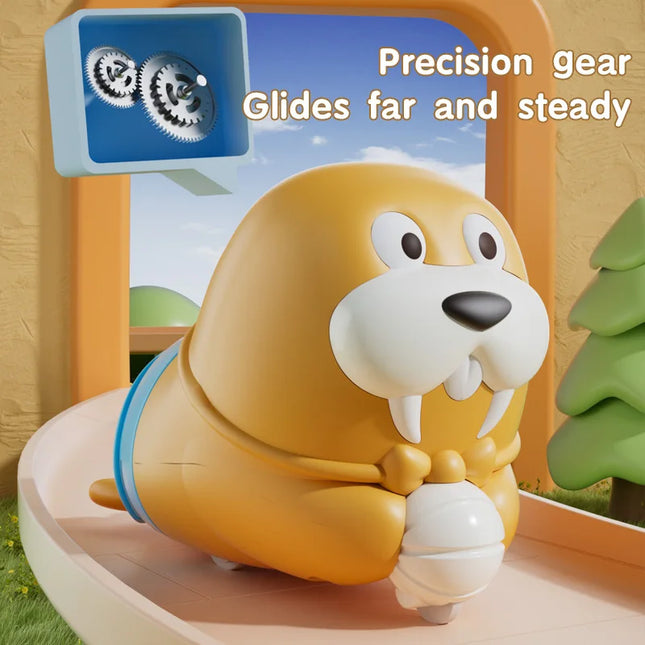 Cute Cartoon Walrus Wind-up Toys Interactive Sliding Chasing Toy for Toddlers 1-3, Early Learning Toy for Kids Baby Gifts