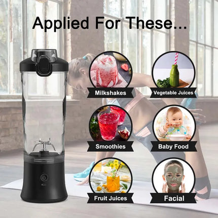 High Quality Outdoor Portable Blender USB Rechargeable 600ml 6 Stainless Steel Blades Self Cleaning Fruit Mixer Mini Hand Juicer