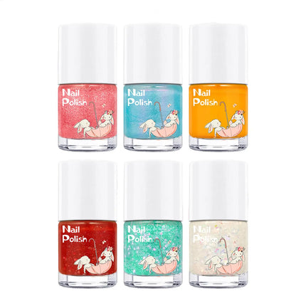 6Colors Nail Polishs Peel-off Gel Sticker Non Toxic Quick Dry Peel Off Gel Glitter Sequins Nude Water-based Nail Polishs