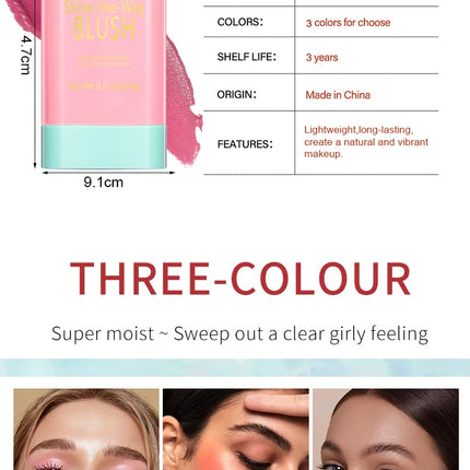 Tinted Mositure Blush Stick Face Pink Cream Cheek Blusher Cosmetics 3 in 1 Makeup Tubes used on eyes cheeks High color rendering