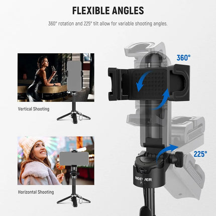 NEEWER Selfie Stick with Detachable Bluetooth Remote Shutter, Lightweight Foldable Travel Tripod for iPhone YouTube/TikTok Vlogs