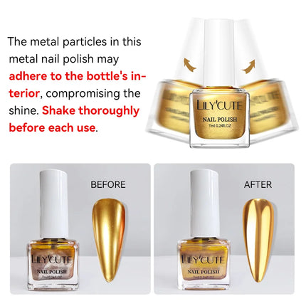 LILYCUTE 7ml  Mirror Metallic Nail Polish No Need of UV LED Lamp Nail Supplies Vernis Red Purple Mirror Effect for Nails