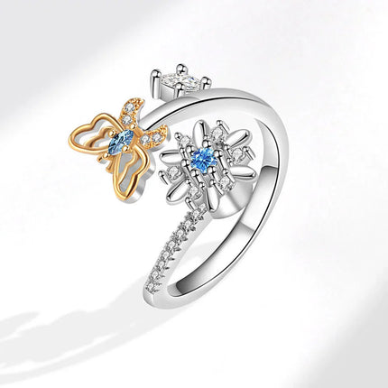 VENTFILLE 925 Sterling Silver Moon And Stars Zircon Rotatable Ring For Women Gift Diamond Relieve Stress Ring Jewelry Wholesale
