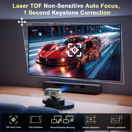 HORLAT Google TV Android 14 Projector 3000ANSI Lumens Auto Focus WiFi 6 3D Full HD 1080P 4K Support Smart Home Theater Projector
