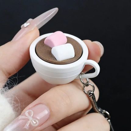 Funny 3D Printed Clicker Key Chain Simulation Sensory Finger Button Pendant Food Funny Fidget Coffee Calming Keychain Kids