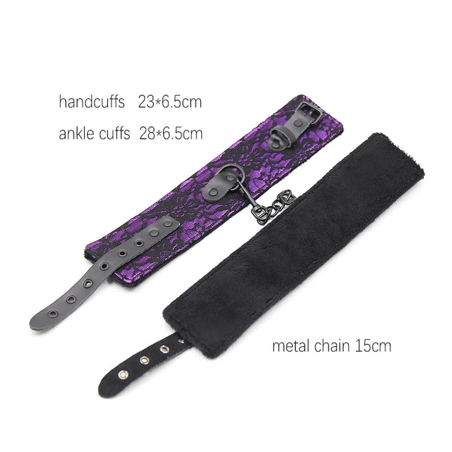 Thierry Lace Plush Leather Bondage Set Handcuffs Wrist Ankle Cuffs Neck Collar Sex Toys Adult Games Restraints BDSM for Women