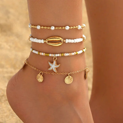Beach Bead Anklet for Women Jewelry Retro Fashion Beads Stone Pendant Ankle Chain