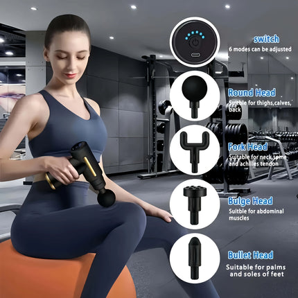 1pc Powerful Cordless Massage Gun with LED Display - Deep Tissue Muscle Relaxer, 4 Interchangeable Heads, 1200mAh Lithium Batter